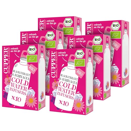 Cupper Bio Cold Water Infusers Blackcurrant & Echinacea, 6er Pack, 60 ungebleichte Teebeutel, umweltfreundlich, fair gehandelt (Cold Brew Tea, Kalter Tee) von CUPPER