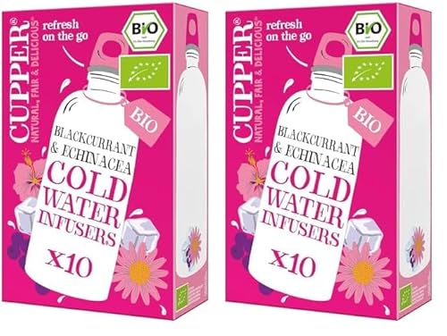 Cupper Bio Cold Water Infusers Blackcurrant & Echinacea, Wasser mit Geschmack, Cold Brew, Kalter Tee, 10 ungebleichte Teebeutel, umweltfreundlich, fair gehandelt (Packung mit 2) von CUPPER