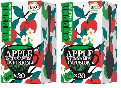 Cupper Bio Früchtetee, Apfel und Zimt, 20 Beutel, 40 g (Packung mit 2) von CUPPER