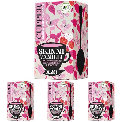 Cupper Bio Früchtetee "Skinni Vanilli", Erdbeer Tee, 20 ungebleichte Teebeutel, umweltfreundlich, fair gehandelt (Packung mit 4) von CUPPER