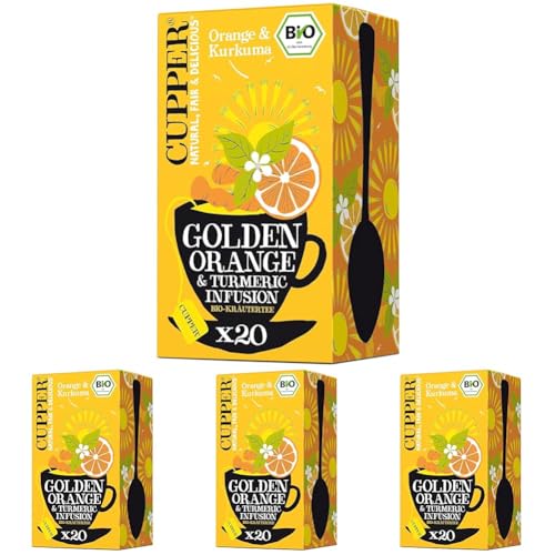 Cupper Bio Kräutertee, Orange und Kurkuma, 20 Beutel, 40 g (Packung mit 4) von CUPPER