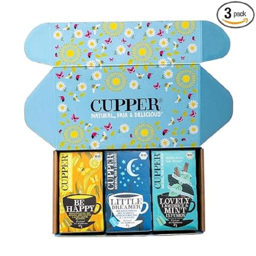 Cupper Bio Tee Set, Tee Geschenkset, Früchtetee, Kräutertee, drei verschiedene Sorten, 60 ungebleichte, plastikfreie Teebeutel, 3er Pack von CUPPER