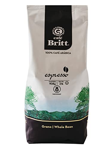 Café Britt® - Costa Rican Espresso Coffee (1-Pack) (2 Lbs - Whole Bean, Arabica Coffee, Kosher, Gluten Free, 100% Gourmet & Dark Roast von Cafe Britt