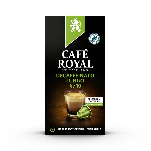 Café Royal Lungo Decaffeinato Nespresso (R)* kompatible Kapseln aus Aluminium - Intensität 2/10 - 10 Kaffeekapseln (1er Pack) - UTZ - Kompatibel mit Nespresso (R)* Kaffeemaschinen von Café Royal