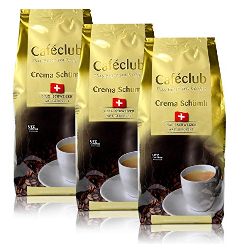 3x Cafeclub Supercreme Schweizer Schümli Kaffeebohnen 1 Kg Für Kaffeevollautomaten von Caféclub