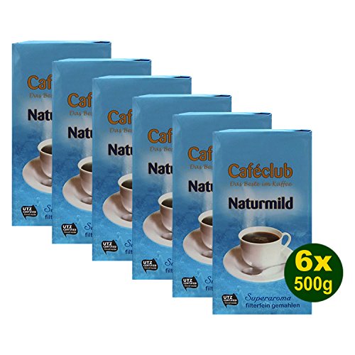 CAFECLUB Naturmild SUPERAROMA filterfein gemahlen 6x 500g (3000g) - Kaffee im Vakuumpack von Caféclub