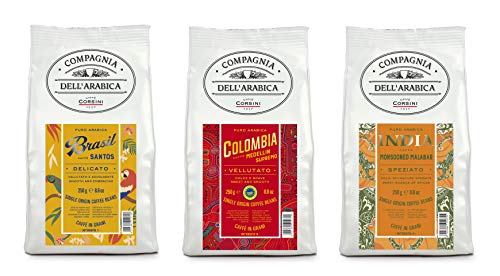 Caffè Corsini Compagnia Dell'Arabica Brasil. Kolumbien Und Indien Single Origin Coffee Beans 3 Pack x 250g, 750 g von CAFFÈ CORSINI 1950