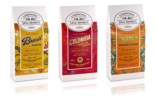 Caffè Corsini Compagnia Dell'Arabica Brasil. Kolumbien Und Indien Single Origin Ground Coffee 3 Pack x 250 gr, 750 g von CAFFÈ CORSINI 1950