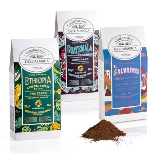 Caffè Corsini Compagnia Dell'Arabica Guatemala. Äthiopien Und El Salvador Single Origin Ground Coffee 3 Pack x 250g, 750 g von CAFFÈ CORSINI 1950