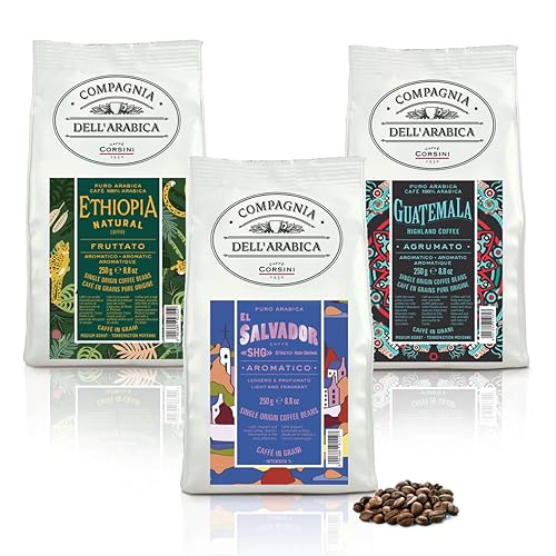 Caffè Corsini - Kaffeebohnen 3x250g Compagnia Dell'Arabica Set Guatemala / Äthiopien / El Salvador, Einzelner Ursprung, insgesamt 750g von CAFFÈ CORSINI 1950