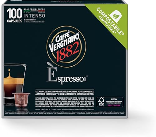 Caffè Vergnano 1882 - Èspresso Kompostierbare Kaffeekapseln , Kompatible Mit Nespresso, Intenso (Intensiv) - Packung Enthält 100 Kapseln von Caffè Vergnano 1882