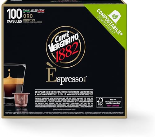 Caffè Vergnano 1882 Èspresso kompostierbare Kaffeekapseln, Oro - Packung enthält 100 Kapseln von Caffè Vergnano 1882