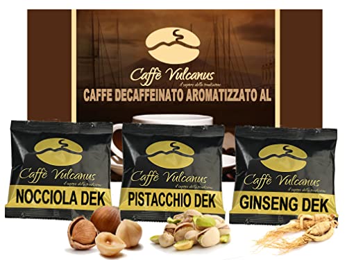 Caffè Vulcanus – Verkostungsset 60 ESE44 kompostierbare Pads entkoffeinierter aromatisierter Kaffees – Kaffeeverkostung mit Ginseng, Haselnuss und Pistazien von Caffè Vulcanus