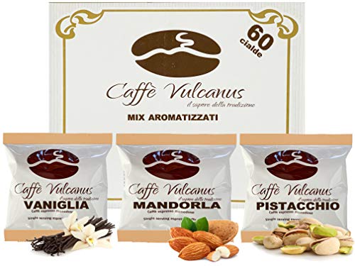 Caffè Vulcanus - Verkostungsset 60 Kaffeepads mit ESE44-Geschmack - Verkostung von Vanille, Mandel und Pistazienkaffee von Caffè Vulcanus