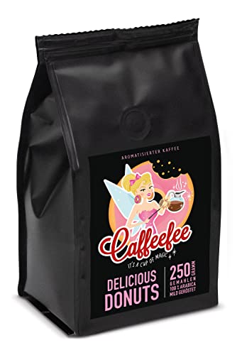 Caffeefee Delicious Donuts, gemahlen, aromatisierter Kaffee, mild geröstet, 250 g, 100% Arabica von Caffeefee