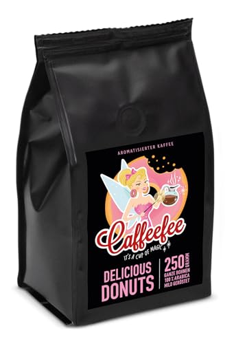 Caffeefee Delicious Donuts, Bohnen, aromatisierter Kaffee, mild geröstet, 250 g, 100% Arabica von Caffeefee