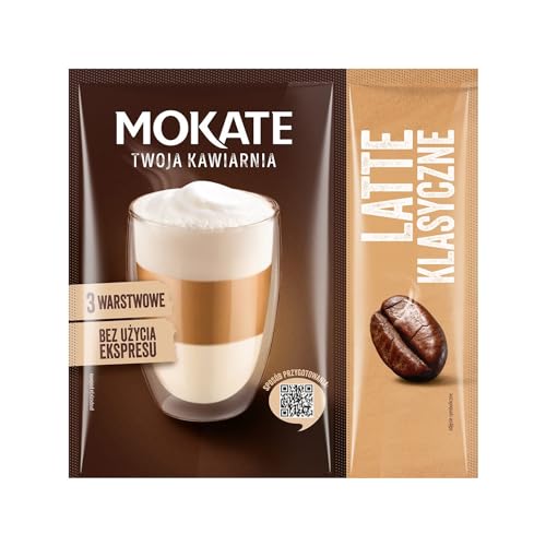 MOKATE® Caffeteria Instantkaffee Klassischer Latte | 20+2g | 3 Schicht Milchkaffee Getränkepulver aus löslichem Bohnenkaffee Smooth & Creamy Pulver Getränke Cremiger Intensives Aroma von MOKATE