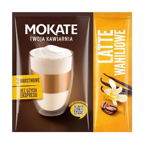 MOKATE - Deine Kaffeebar Latte Vanille - Aromatischer & Cremiger Kaffeepulver, Instantkaffee mit Milchschaum, Einfach ohne Maschine zubereiten, Perfekt für Zuhause, Büro & unterwegs - 22g (20g+2g) von MOKATE