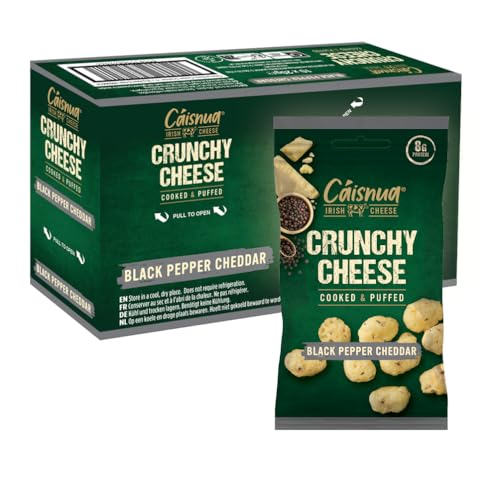 Cáisnua - Knusprig Gepufft Käse Snacks - 20g (Pack of 10) - Keto Snack - Proteinreich - Vegetarisch - (20g (Pack of 10), Black Pepper Cheddar) von Caisnua