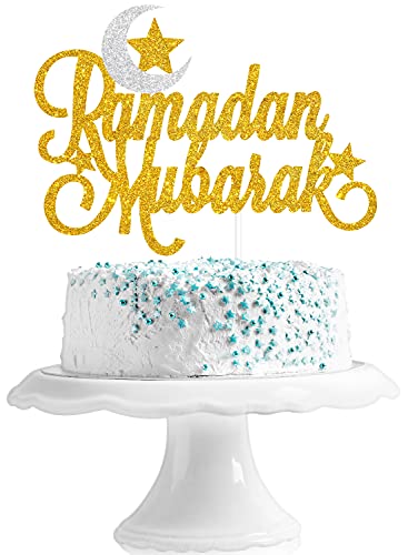 Ramadan Mubarak Tortenaufsatz – Eid Mubarak Party Moon Srar Cake Decor – Muslimischer Islam Eid Al Fitr & Eid Al Adha Festival Babyparty Geburtstag Party Dekorationen von Caiwowo