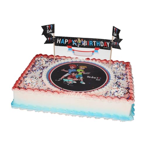 Cake Company Die 3 ??? Motivtorte | Essbare Tortendeko mit Zuckeraufleger & Happy Birthday Banner | Perfekt für Kindergeburtstage und Motto Partys von Cake Company