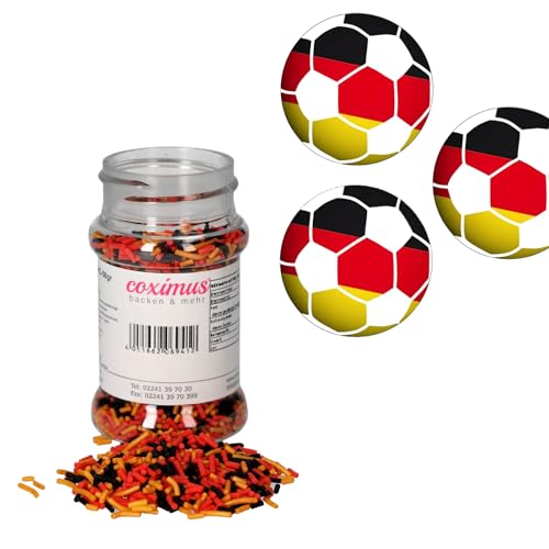 Cake Company – essbares Fußball-Set „Deutschland“ | mit Zuckermix in schwarz, rot, gold & 25x Tortenaufleger Fussbälle | Zuckerkonfetti Dekoset für Muffins, Kuchen, Cupcakes uvm. von Cake Company