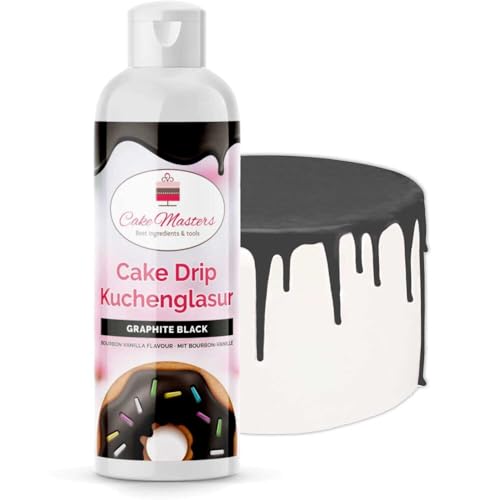 Cake-Masters Cake Drip Graphite Black 250g | Schwarz | Einfach anzuwenden, lecker Vanille Geschmack | perfekt für Glasuren von Tropfkuchen, Cupcakes, Kekse | wiederverschließbare Qutschflasche von Cake Masters