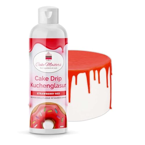 Cake-Masters Cake Drip Strawberry Red 250g | Rot | Einfach anzuwenden, lecker Vanille Geschmack | perfekt für Glasuren von Tropfkuchen, Cupcakes, Kekse | wiederverschließbare Qutschflasche von Cake Masters