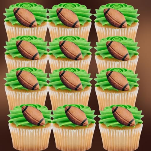 24 Stück Fußball Zucker Cupcake Dessert Zucker Dekoration Topper mit funkelnden Flocken & Dekorationsaufklebern von CakeSupplyShop Celebrations