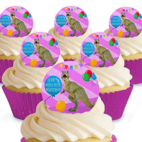 Cakeshop Essbare Kuchendekoration, Dinosaurier-Motiv, Dinosaurier, T-Rex, lila, vorgeschnitten, Premium-Qualität Cake Shop 12 x Pre-cut Premium Wafer Paper Toppers von Cakeshop