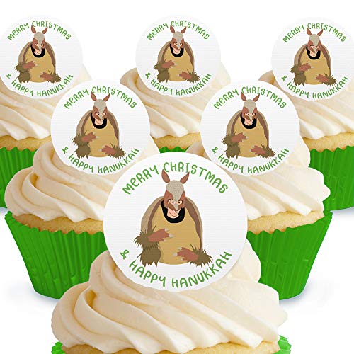 Cakeshop Essbare Kuchendekoration, Motiv: Merry Christmas and Happy Hanukkah Armadillo Friends 12 x Pre-cut Premium Wafer Paper Toppers von Cakeshop