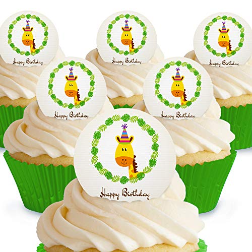 Cakeshop Essbare Kuchendekorationen Happy Birthday Giraffe – vorgeschnittene Premium Qualität Cake Shop 12 x Pre-cut Premium Wafer Paper Toppers von Cakeshop