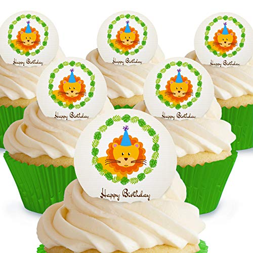 Cakeshop Essbare Kuchendekorationen Happy Birthday Löwe – vorgeschnittene Premium Qualität Cake Shop 12 x Pre-cut Premium Wafer Paper Toppers von Cakeshop