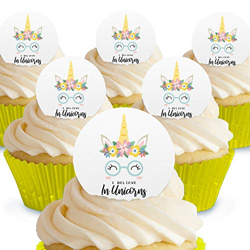 Cakeshop Essbare Kuchendekorationen "I Believe in Unicorns" – vorgeschnittene Premium-Qualität Cake Shop 12 x Pre-cut Premium Wafer Paper Toppers von Cakeshop