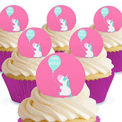 Cakeshop Happy Birthday Einhorn Ballon Essbare Kuchendekorationen – vorgeschnittene Premium Qualität Cake Shop 12 x Pre-cut Premium Wafer Paper Toppers von Cakeshop