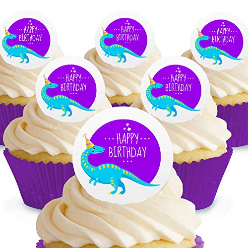 Cakeshop Happy Birthday Kuchendekoration, Dinosaurier, essbar, vorgeschnitten, hochwertig, Hellblau 12 x Pre-cut Premium Wafer Paper Toppers von Cakeshop