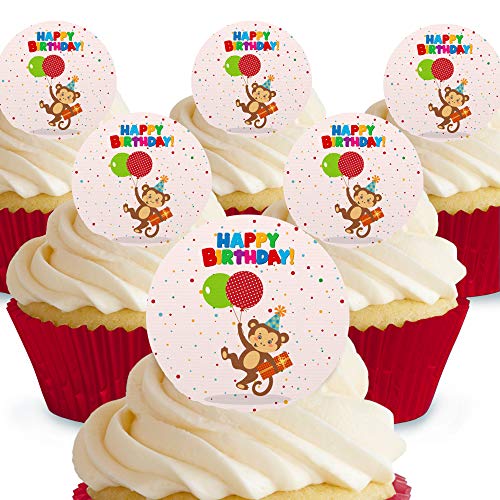 Cakeshop Kuchendekoration, Motiv „Happy Birthday Party“, essbar, vorgeschnitten, Premium-Qualität 12 x Pre-cut Premium Wafer Paper Toppers von Cakeshop