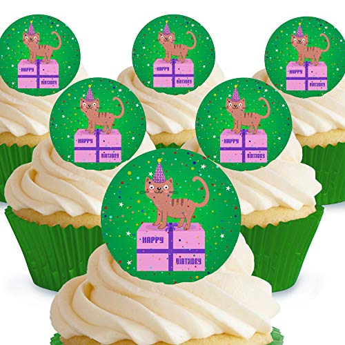 Cakeshop Kuchendekoration, Motiv "Happy Birthday", essbar, vorgeschnitten, hochwertige Kuchendekoration 12 x Pre-cut Premium Wafer Paper Toppers von Cakeshop