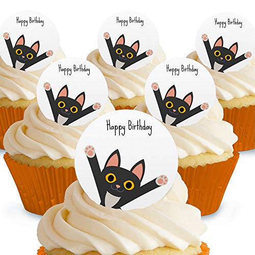 Cakeshop Kuchendekoration, Motiv "Happy Birthday", essbar, vorgeschnitten, hochwertige Kuchendekoration 12 x Pre-cut Premium Wafer Paper Toppers von Cakeshop