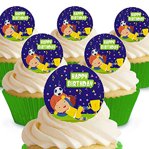 Cakeshop Kuchendekoration, Motiv Happy Birthday Fußball, essbar, vorgeschnitten, Premium-Qualität 12 x Pre-cut Premium Wafer Paper Toppers von Cakeshop