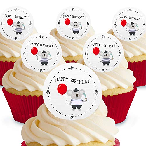 Cakeshop Kuchendekoration, Motiv: Happy Birthday Pirat Koala 12 x Pre-cut Premium Wafer Paper Toppers von Cakeshop