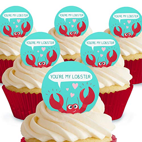 Cakeshop Kuchendekoration, essbar, Aufschrift "You're My Lobster Friends", vorgeschnitten, Premium-Qualität 12 x Pre-cut Premium Wafer Paper Toppers von Cakeshop