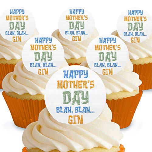 Cakeshop Kuchendekorationen Happy Motherday, Bla, Gin, essbar, vorgeschnitten, Premium-Qualität Cake Shop 12 x Pre-cut Premium Wafer Paper Toppers von Cakeshop