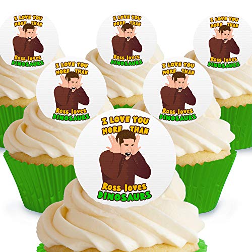 Cakeshop Love You More Than Ross Loves Dinosaurier Friends Essbare Kuchendekorationen – vorgeschnittene Premium-Qualität Cake Shop 12 x Pre-cut Premium Wafer Paper Toppers von Cakeshop