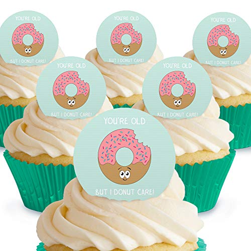 Cakeshop Your'e Old But I Donut Care Essbare Kuchendekorationen – vorgeschnittene Premium-Qualität Cake Shop 12 x Pre-cut Premium Wafer Paper Toppers von Cakeshop