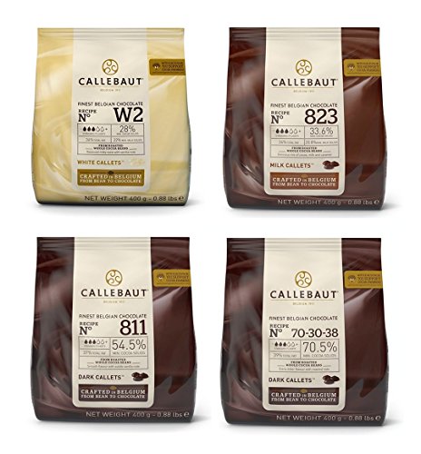 Callebaut 4 x 400g Bundle - Feinste Belgische Zartbitterschokolade, Dunkle, Milch & Weiße Schokolade Kuvertüre - Finest Belgian Chocolate (Callets) Packung mit 4 x 400g von Callebaut