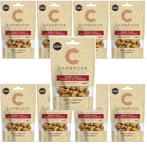 Cambrook – Gebackene süße Chili-Erdnüsse und Cashewnüsse, 80-g-Beutel, 9er-Pack von Cambrook