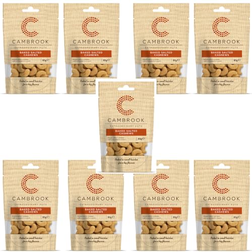 Cambrook – Gebackene und gesalzene Cashewnüsse, 80-g-Beutel, 9er-Pack von Cambrook