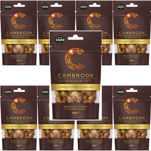 Cambrook - Karamellisierte Cashewnüsse, 80-g-Beutel, 9er-Pack von Cambrook