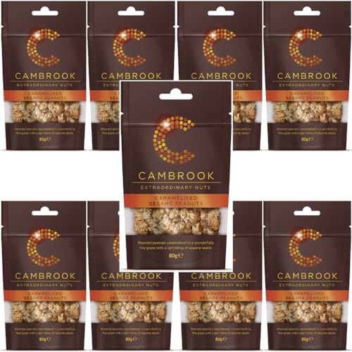 Cambrook - Karamellisierte Sesam-Erdnüsse, 80-g-Beutel, 9er-Pack von Cambrook